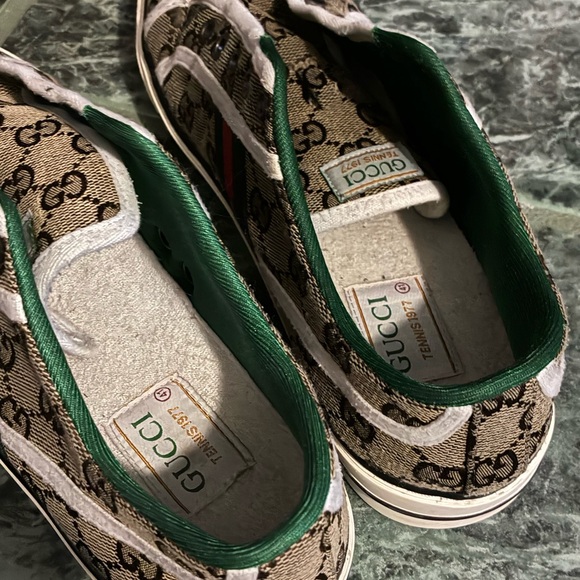 Gucci Brown Monogram Sneakers with Green and Red Stripe - Picture 5 of 6